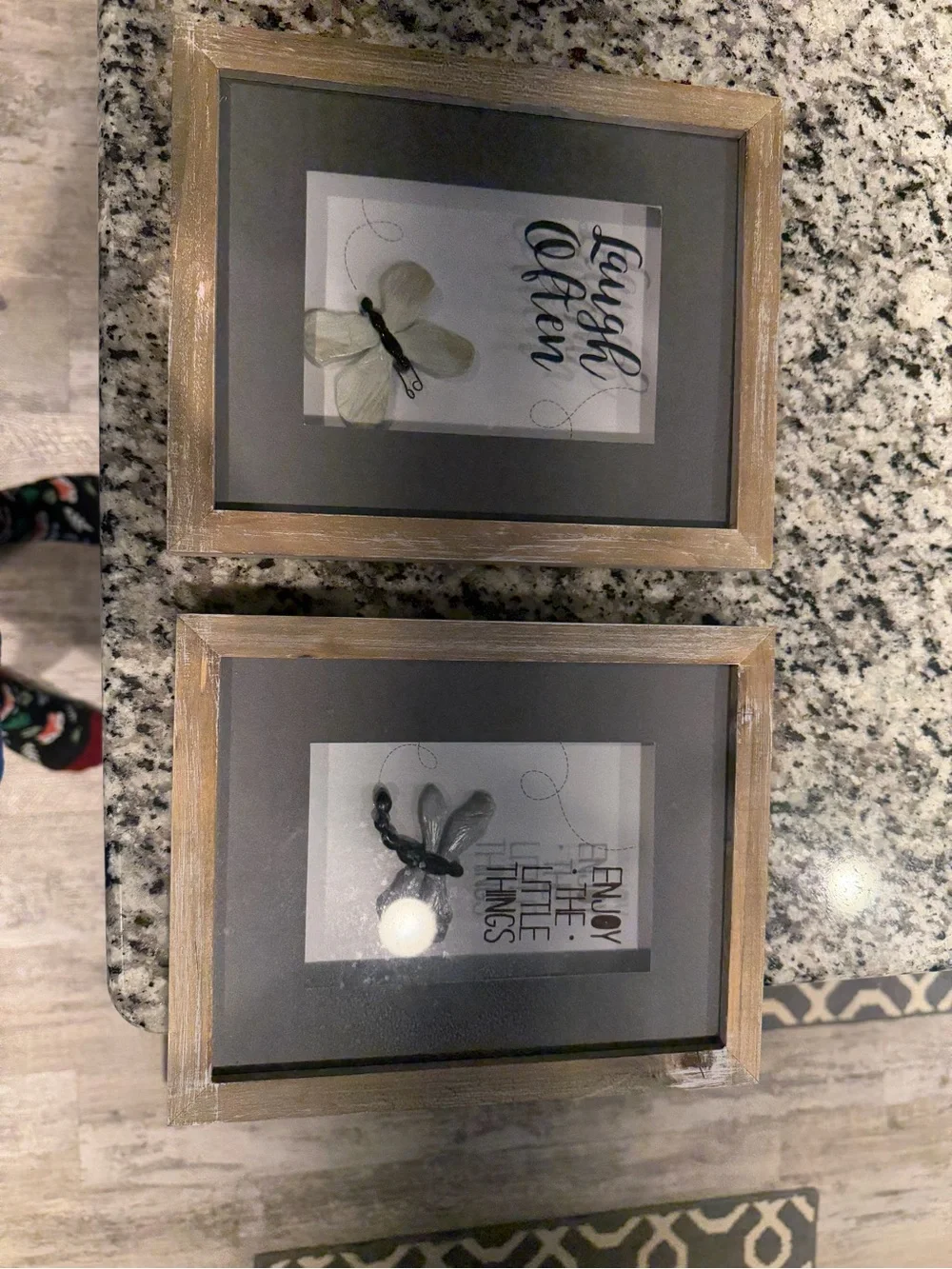 Rustic Wood-Frame butterfly/Dragonfly Shadow Box Wall Art – Gray and Natural